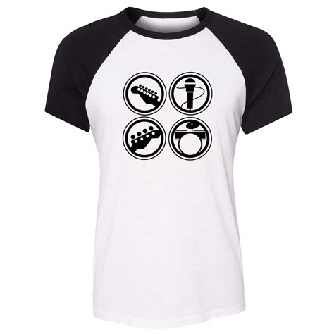 cotton t shirts women short sleeves rock band microphone guitar shelf drum design top tees