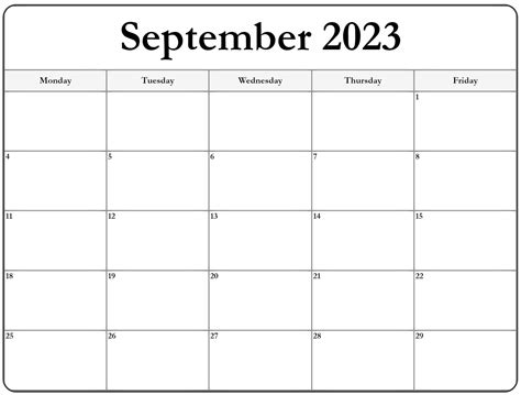 September 2020 Monday Calendar Monday To Sunday