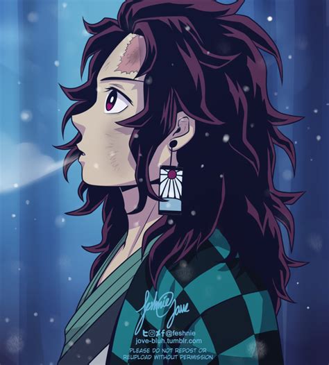 Kny Long Haired Tanjiro By Feshnie On Deviantart Fanarts Anime Anime
