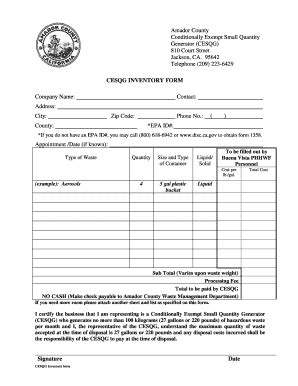 Fillable Online Cesqg Inventory Form Amador County Fax Email Print