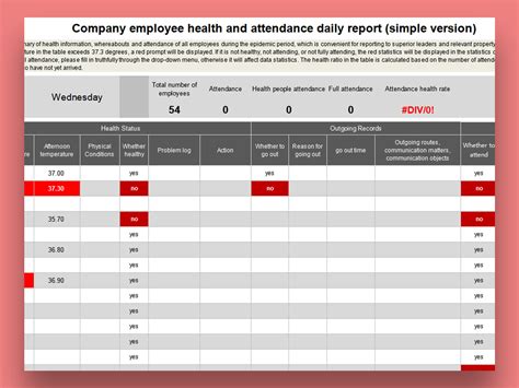 Excel Of Daily Report Of Company Employee Health And Attendancexlsx