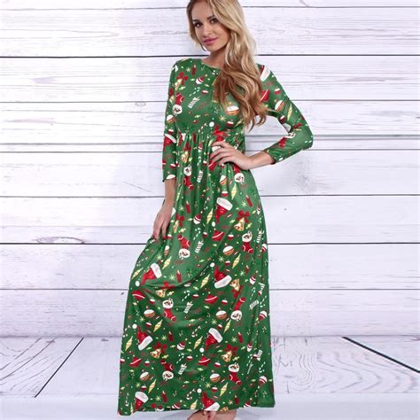 Xmas T Wensltd Christmas Print Long Sleeve Flared Party Dress Ladies Bohemian Dress Xxl