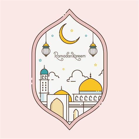 Ramadan Kareem Greeting Card With Line Art Islamic Symbol 5882123