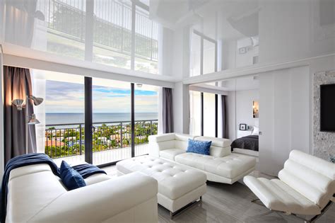 High Gloss Ceiling Ocean View Interior Design Living Room Designs