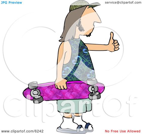 Adult Skater Dude Giving The Thumbs Up And Carrying His Skateboard Clipart Picture By Djart 6242