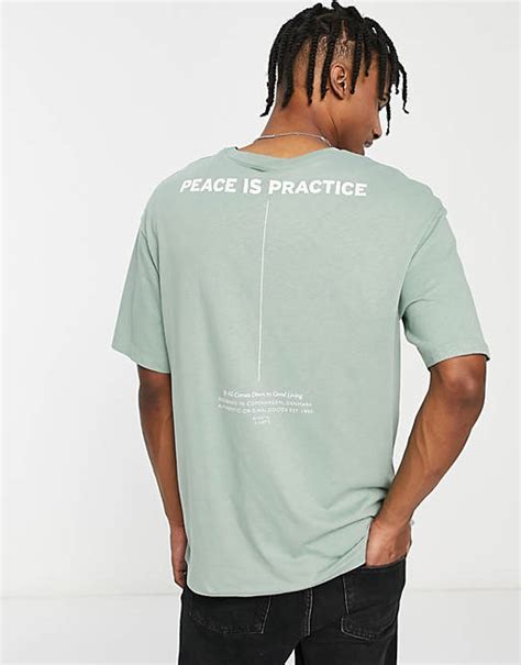 Jack And Jones Originals Oversize T Shirt In Salbeigrün Mit Peace