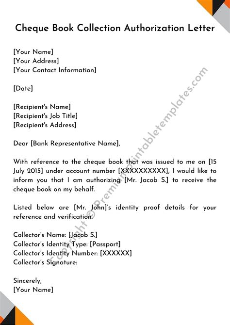 Authorization Letter To Collect Cheque Book Printable Template Pack Of 5