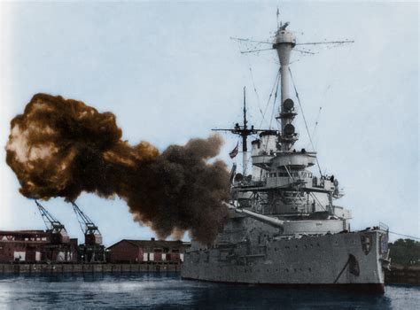 The German Pre Dreadnought Battleship Schleswig Holstein Bombards Polish Positions In