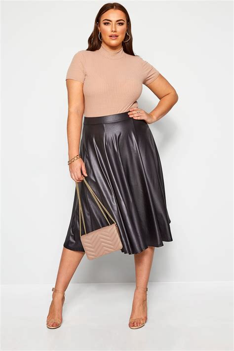 Limited Collection Black Leather Look Midi Skirt Yours Clothing