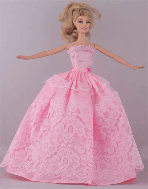 New Fashion Handmade Pink Lace Dress Party Dress Clothes Gown For 11 Barbie Doll D1003 In Dolls
