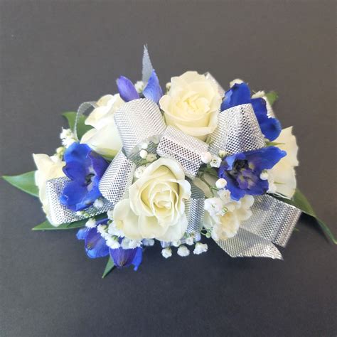 Blue And White Wrist Corsage Rose Corsage Blue Delphinium Flower