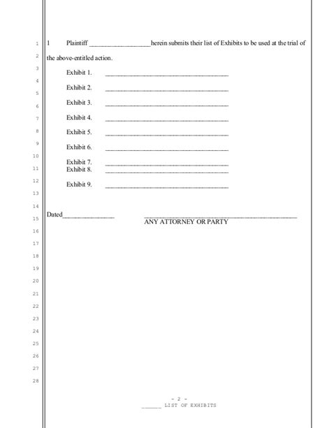 Hand copy of exhibit to opposing counsel while asking permission to attorneys do not present admitted evidence to the jury (judges in jury box) because they have exhibits in their case materials; Sample trial exhibit list for California