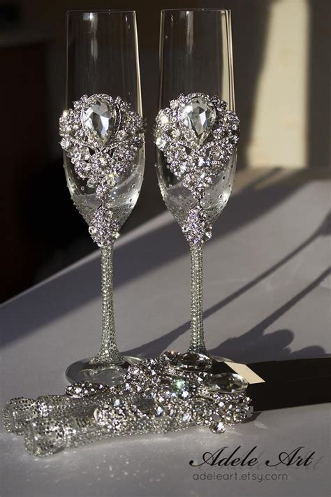 Crystal Wedding Crystal Clear Rhinestones Wedding Flutes Set And Set