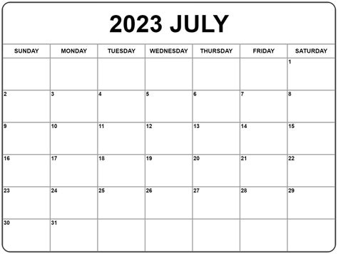 Blank July 2023 Calendar Editable And Easy To Print
