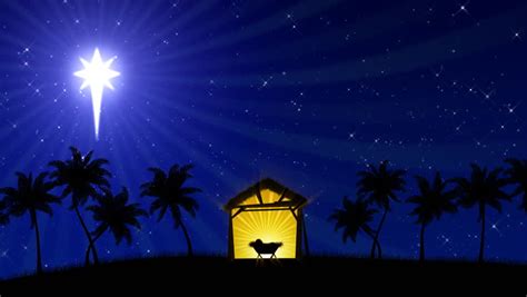 Nativity Scene With Animated Palm Trees And The Star Of Bethlehem Stock
