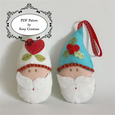 Pdf Sewing Pattern For Felt Santa Claus Ornaments Instant