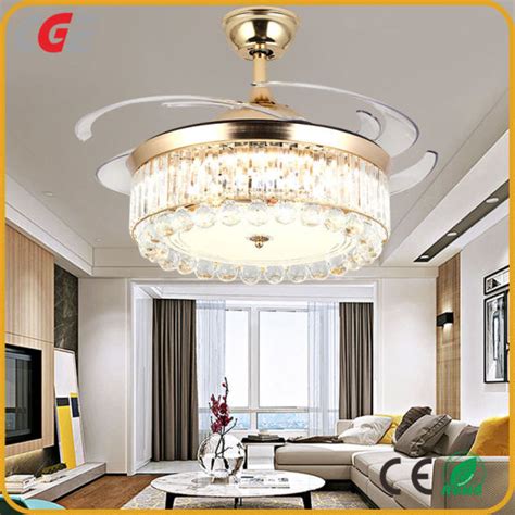 Gold Crystal Four Plastic Blade European Style Ceiling Fan With Light