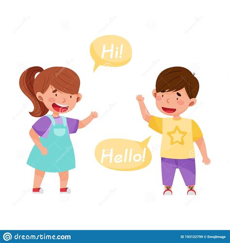 Cheerful Boy And Girl Saying Hello To Each Other Vector Illustration
