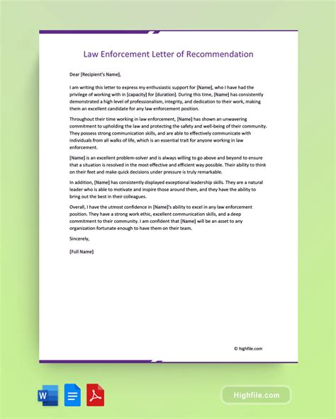 Law Enforcement Letter Of Recommendation Highfile