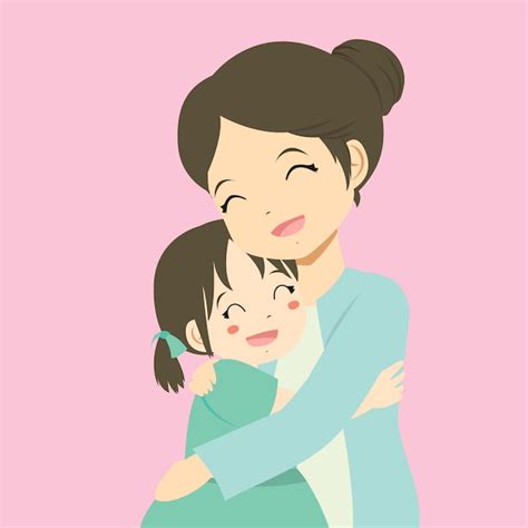 A Mother Hugging Her Daughter Premium Vector