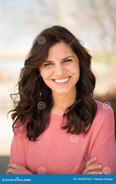 Beautiful Mature Middle Age Woman Smiling Outside Stock Image Image