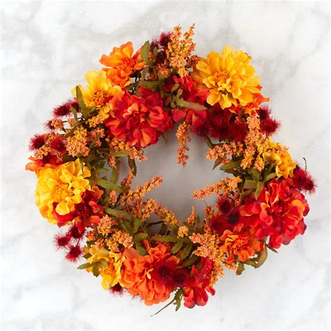 Autumn Artificial Mum Candle Ring Wreaths Floral Supplies Craft