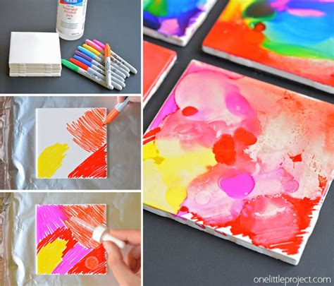 Sharpie Dyed Tile Coasters Using Rubbing Alcohol