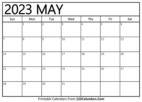 May 2023 Calendar Wpsuo