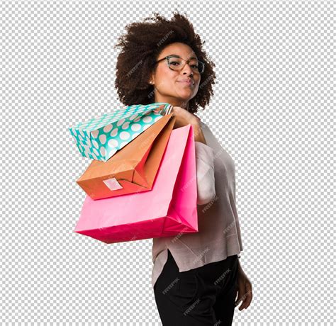 Premium Psd Black Woman Holding Shopping Bags