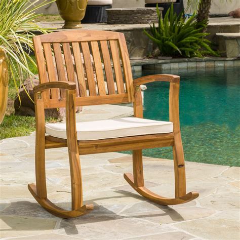Outdoor Acacia Wood Rocking Chair With Cushion Nh352792 Noble House