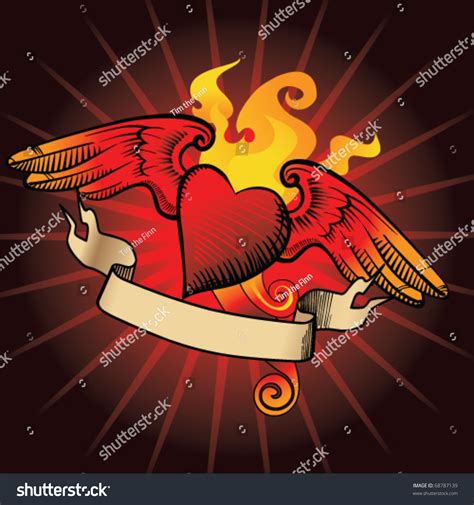 Winged Flaming Heart Vector 68787139 Shutterstock
