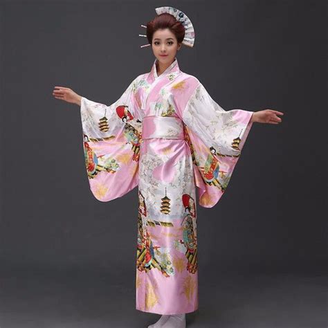 hot sell pink japanese national women kimono yukata with obi traditional evening dress novelty