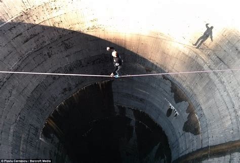 Slack Liner Tip Toes Across Romanian Drain Hole Above 200ft Blackhole