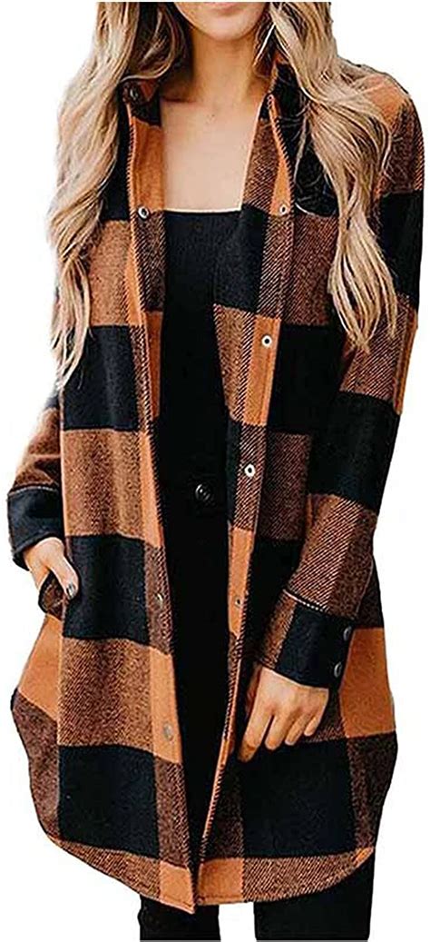 Buetory Womens Long Sleeve Fall Flannel Plaid Shacket Jackets Oversized