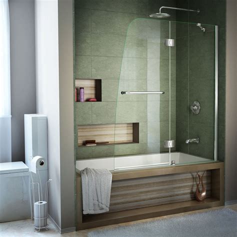Find shower and tub doors at wayfair. Aqua 39.5" W x 58" H Hinged Semi-Frameless Tub Door | Tub ...