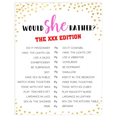 Xxx Would She Rather Game Printable Adult Bachelorette Party Games Atelier Yuwaciaojp