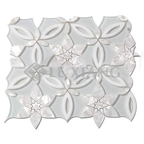 Spring Blossoms Water Jet Cut Stone Mosaic Tile For Kitchen Backsplash