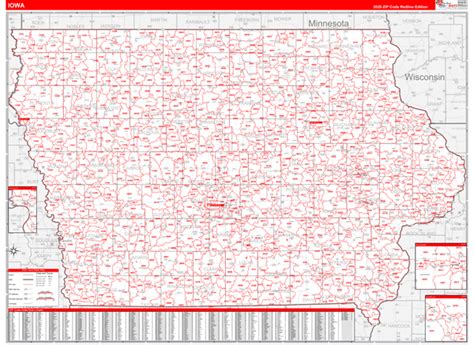 Iowa Zip Code Wall Map Red Line Style By Marketmaps