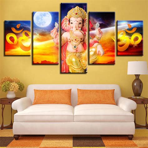 Lord Ganesha 5 Piece Hd Multi Panel Canvas Wall Art Frame Original Frame