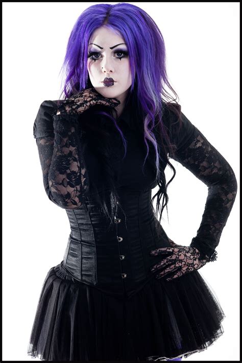 Purple Haired Goth Girl White Base And Mini Lips Floral Dresses