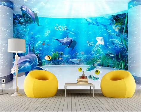 Custom Photo Wallpaper 3d Backdrop Fantasy Underwater World Dolphin 3d