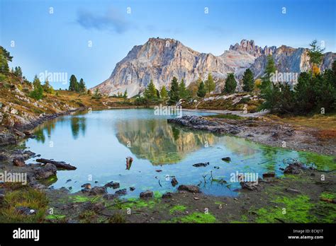 Limides Lake And Mount Lagazuoi Dolomites Stock Photo Alamy