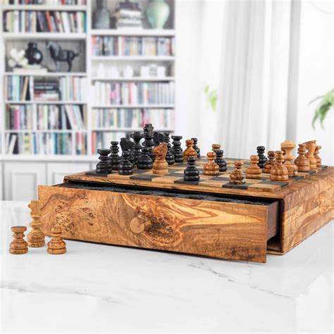Handmade Olive Wood Chess Set With Storage Artisraw