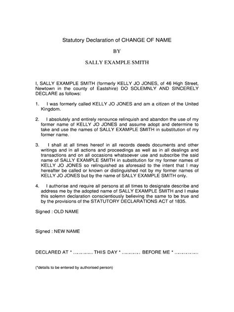 Change Of Name Agreement Template