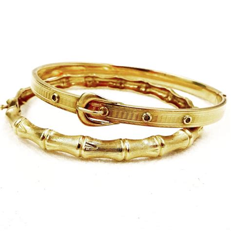 Vintage 14k Gold Bangle Bracelet 585 Yellow Gold Bamboo Etsy 14k