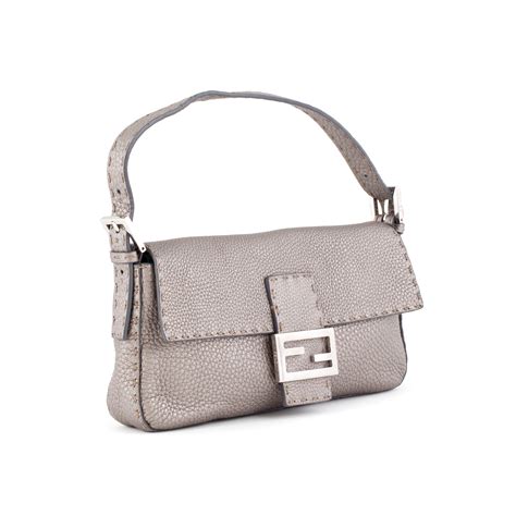 Fendi A Silvercolored Leather Handbag Baguette Bukowskis