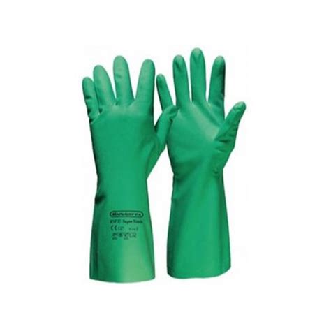 Green Full Fingered Nitrile Gloves Chemical Resistance Nl15 Size