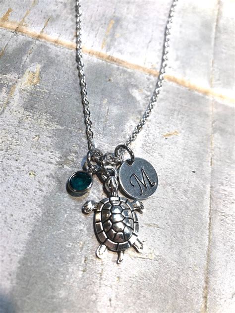 Turtle Necklace Turtle Charm Necklace Silver Turtle Etsy