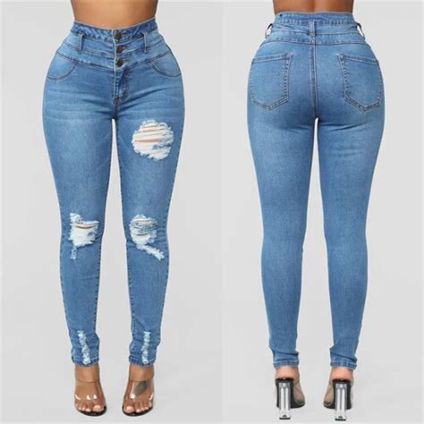 Plus Size Women S Elasticity High Waist Jeans Butt Lift 3 Button Slim