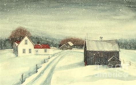 Pennsylvania Farmhouse Chance Of Flurries By Janine Riley Winter Scene Paintings Painting